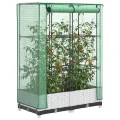 Hochbeet mit Gewächshausaufsatz 80x40x123 cm WeiÃŸ Rattan-Optik, platzsparendes Pflanzbeet aus PP & Eisenrohr für Balkon, Terrasse, Garten, mit LüftungsreiÃŸverschlüssen - Thumbnail 1