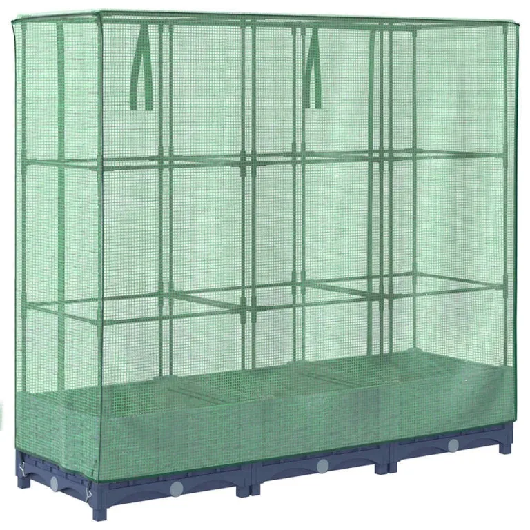 Hochbeet mit Gewächshausabdeckung 120Ã—40Ã—123 cm grau Rattanoptik stabil Eisenrohr PP für Balkon Garten Terrasse Kräuter Gemüse Blumen – Bild 6