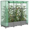 Hochbeet mit Gewächshausaufsatz 120x40x123 cm, PP mit Eisenrahmen, Rattan-Optik hellgrau, wetterfest für Balkon, Terrasse, Garten - Thumbnail 1