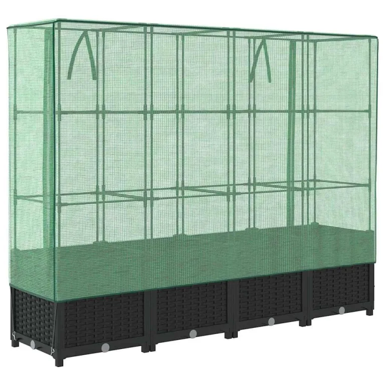 Hochbeet mit Gewächshausabdeckung 160x40x138 cm Schwarz Rattanoptik, Stabiler Eisenrahmen, wasserabweisendes PE Dach, ReiÃŸverschlusslüftung, platzsparend für Balkon Terrasse Garten – Bild 6