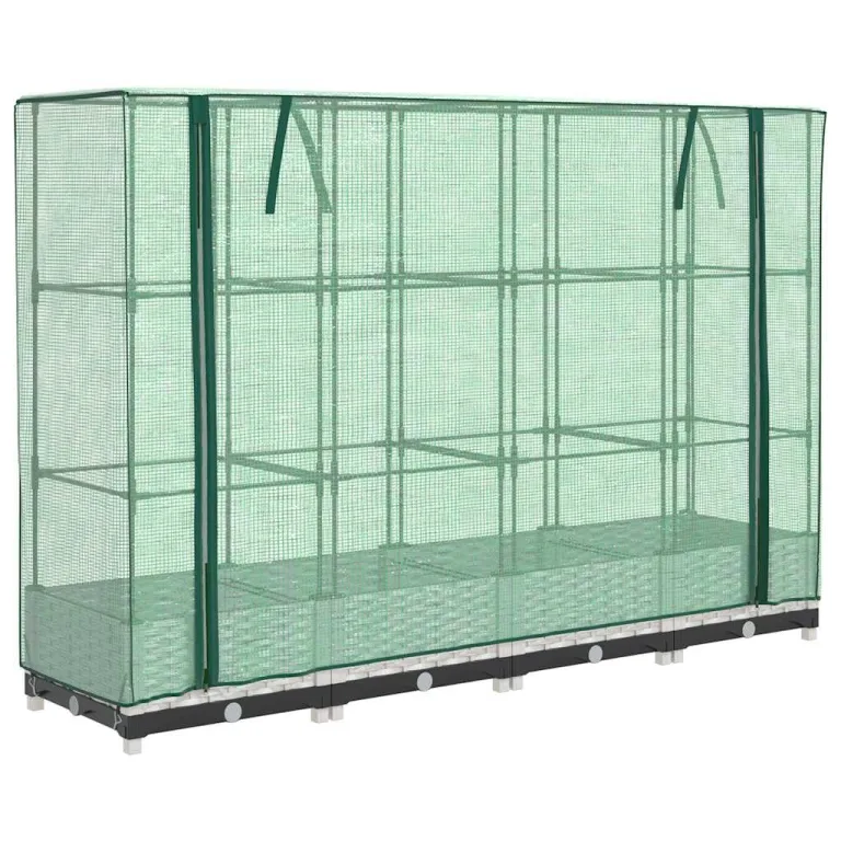 Hochbeet 160x40x123 cm weiÃŸ mit Gewächshaus Frühbeetaufsatz Rattanoptik aus robustem Polypropylen und Eisenrahmen platzsparendes Pflanzkübel für Garten Balkon Terrasse – Bild 2