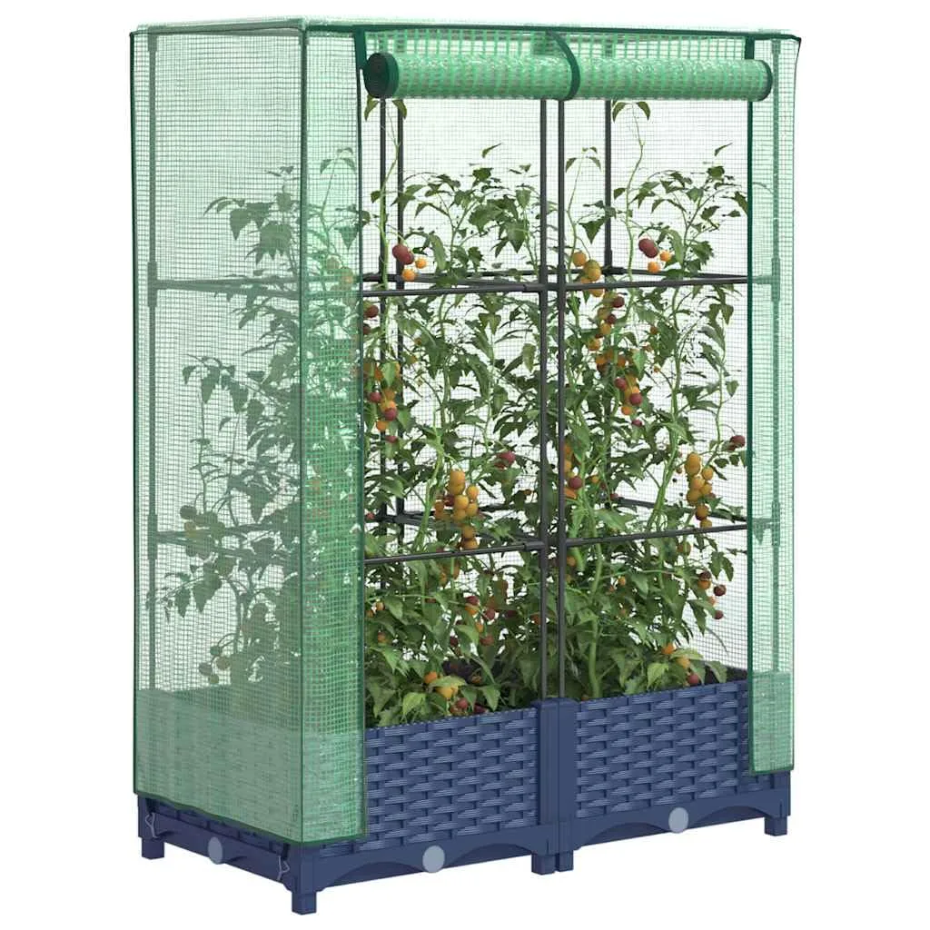 Hochbeet mit Gewächshausaufsatz 80x40x123 cm, Rattan-Optik, Eisenrahmen, PE-Aufsatz, Balkon Garten Terrasse - Bild 1