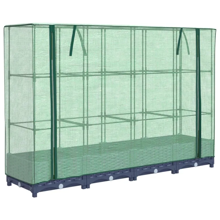 Hochbeet mit Gewächshausabdeckung 160x40x123 cm Rattanoptik Blaugrau Eisenrohr Stabiler Blumenkübel für Balkon Garten Terrasse Modernes Design und Langlebigkeit – Bild 2