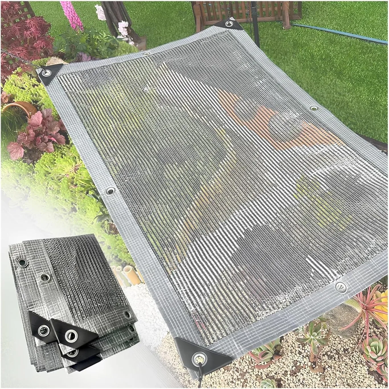 Schattentuch aus Aluminium, UV-beständiges, reflektierendes Gewebe, 55 % Schatten für Fenster/Balkon/Outdoor/Gewächshäuser/Sukkulenten (4,0 x 17,0 m/13,1 x 55,7 Fuß) - Bild 1