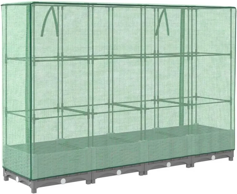 Balkon Hochbeet, Pflanzkübel, Stabil Hochbeete, Pflanzbeet, Hochbeet mit Gewächshaus Aufsatz Rattan Optik 160x40x123 cm Für Terrasse, Gartencenter, Dachgarten, Einfache Montage – Bild 7