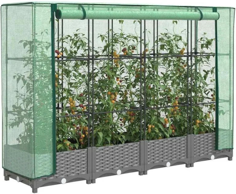 Balkon Hochbeet, Pflanzkübel, Stabil Hochbeete, Pflanzbeet, Hochbeet mit Gewächshaus Aufsatz Rattan Optik 160x40x123 cm Für Terrasse, Gartencenter, Dachgarten, Einfache Montage – Bild 1