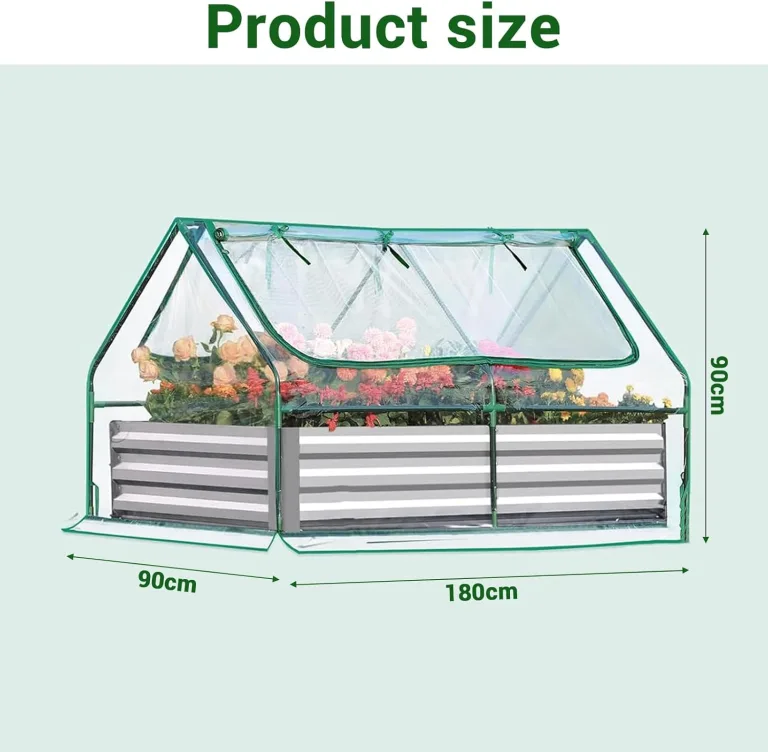 Hochbeet mit Gewächshaus, Pflanzkasten Winterfest mit Foliengewächshaus, Hochbeet aus Verzinktem für Garten mit Abdeckung und Sichtfenster, Treibhaus für Kräuter Blumen, 180x90x90cm – Bild 5
