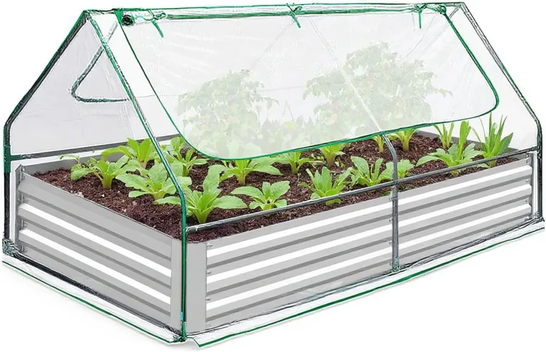 Hochbeet mit Gewächshaus, Pflanzkasten Winterfest mit Foliengewächshaus, Hochbeet aus Verzinktem für Garten mit Abdeckung und Sichtfenster, Treibhaus für Kräuter Blumen, 180x90x90cm – Bild 1