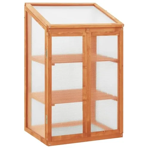 Homgoday Holz-Gewächshaus 60x45x85/100 cm, stabil für Kräuter und Blumen, Schutz vor Kälte, mit Regalen, orange lackiert Pflanzhaus Model314848 – Bild 8