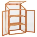 Homgoday Holz-Gewächshaus 60x45x85/100 cm, stabil für Kräuter und Blumen, Schutz vor Kälte, mit Regalen, orange lackiert Pflanzhaus Model314848 - Thumbnail 2