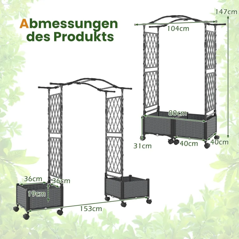 COSTWAY Blumenkasten mit Rankgitter & hängendem Dach, 2 in 1 Rosenbogen mit 2 Pflanzkästen, Gartenbogen auf Rollen, Metall und PP, Rankkasten mit Spalier für Kletterpflanzen, Gartenspalier (Grau) – Bild 7