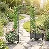 COSTWAY Blumenkasten mit Rankgitter & hängendem Dach, 2 in 1 Rosenbogen mit 2 Pflanzkästen, Gartenbogen auf Rollen, Metall und PP, Rankkasten mit Spalier für Kletterpflanzen, Gartenspalier (Grau) – Bild 2