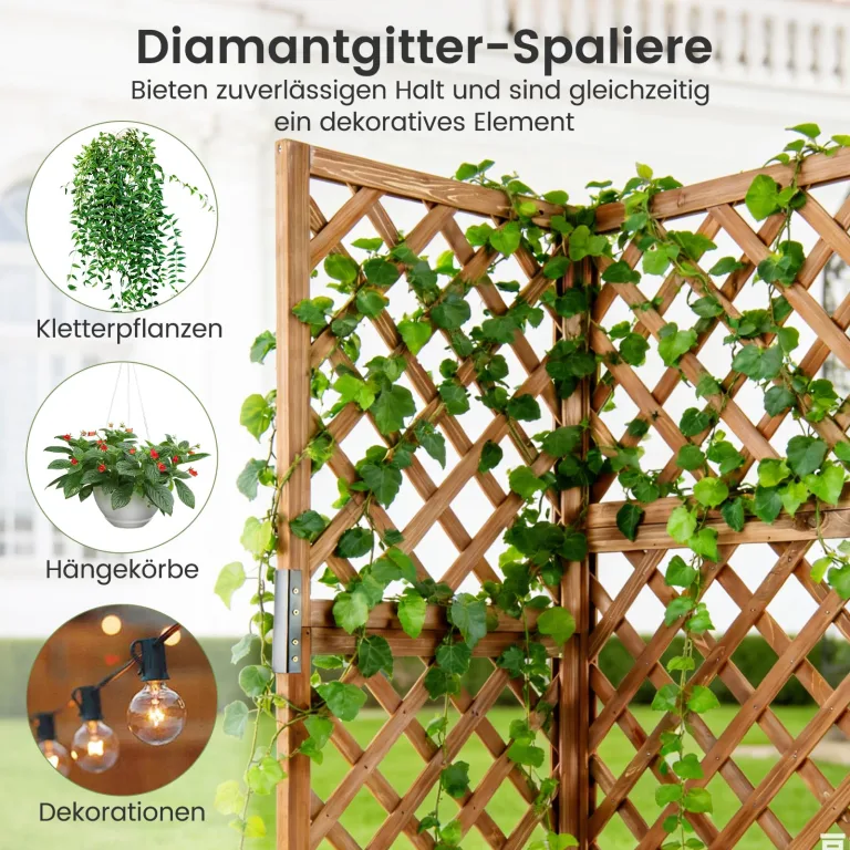 COSTWAY Blumenkasten mit Rankgitter, Pflanzkasten Eck aus Holz, Pflanzkübel mit Sichtschutz, Hochbeet mit Spalier & Drainageloch, Blumenkübel für Kletterpflanzen Garten Hof Balkon, 55x55x140 cm, Braun – Bild 3