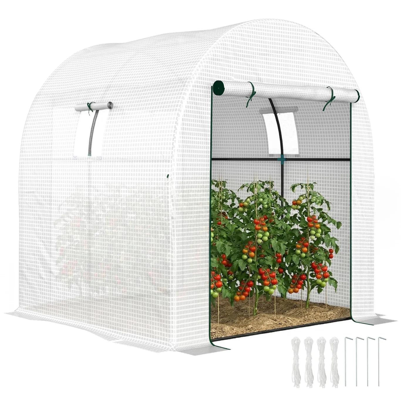 Outsunny Tunnel-Gewächshaus für den Garten, 1,8 x 1,8 x 2 m, mit 2 Türen und aufrollbaren Fenstern, Gewächshaus für Gemüsegarten mit Stahlrahmen und PE-Abdeckung, für Gemüse, Blumen, Obst, UV-Schutz - Bild 1