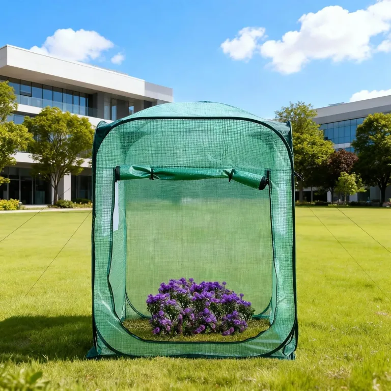  Pop-Up Gewächshaus 122x122x162cm, Treibhaus für Gemüse, Blumen & Pilze, PVC Überwinterungszelt für Pflanzen, Begehbarers Überwinterungszelt mit Reißverschlusstür, Einfach zu montieren, Grün – Bild 4