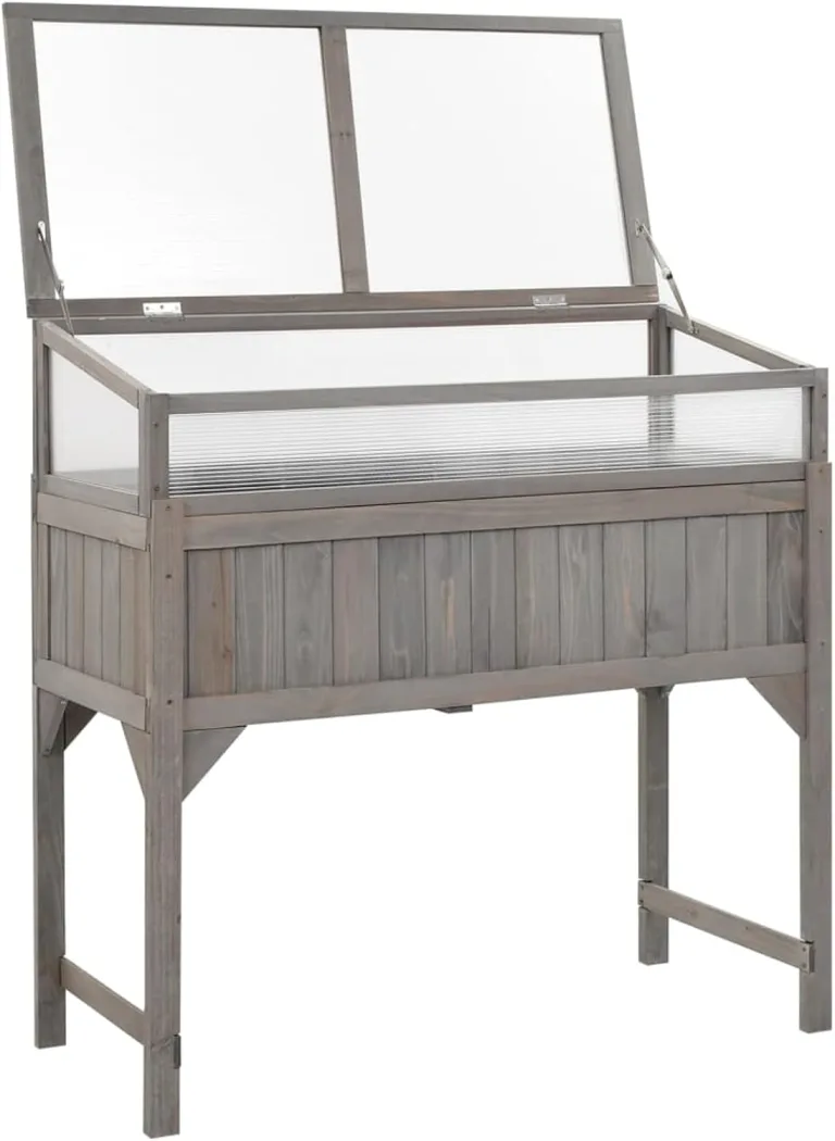 Hochbeet mit Gewächshaus | Holz | Grau | 110x54x120 cm | Garten- und Terrassenverzierung Blumenbeete, Blumenkästen Model316472 – Bild 2
