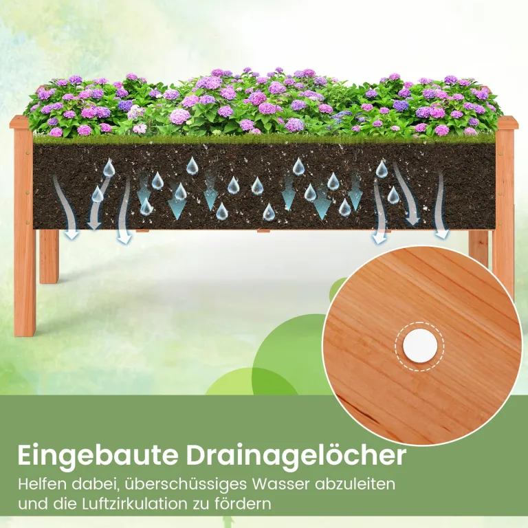COSTWAY Hochbeet aus Holz, Pflanzbeet für Kinder, 120x43,5x51cm, Pflanztrog belastbar bis 100 kg, Blumenkübel mit Ablauflöchern, Kräuterbeet rechteckig, Anzuchtbeet Garten Terrasse Balkon, Orange – Bild 4