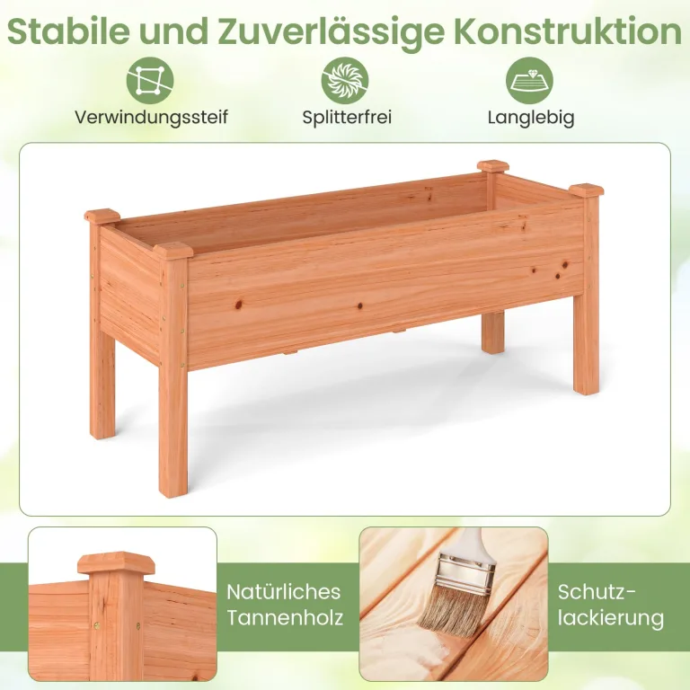 COSTWAY Hochbeet aus Holz, Pflanzbeet für Kinder, 120x43,5x51cm, Pflanztrog belastbar bis 100 kg, Blumenkübel mit Ablauflöchern, Kräuterbeet rechteckig, Anzuchtbeet Garten Terrasse Balkon, Orange – Bild 5