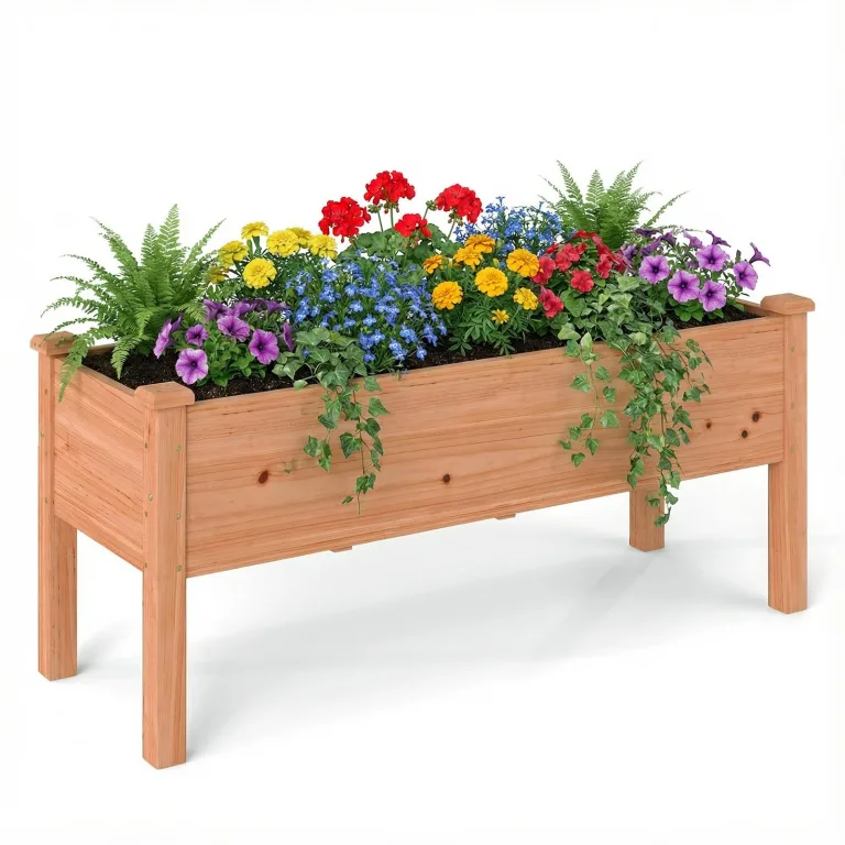 COSTWAY Hochbeet aus Holz, Pflanzbeet für Kinder, 120x43,5x51cm, Pflanztrog belastbar bis 100 kg, Blumenkübel mit Ablauflöchern, Kräuterbeet rechteckig, Anzuchtbeet Garten Terrasse Balkon, Orange – Bild 1