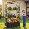 COSTWAY Blumenkasten mit Rankgitter & hängendem Dach, 163 cm, 2 in 1 Rosenbogen mit 2 Pflanzkästen, Gartenbogen auf Rollen, Metall & PP-Rattan, Rankkasten mit Spalier, für Kletterpflanzen (Braun) - Thumbnail 2