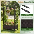 COSTWAY Blumenkasten mit Rankgitter & hängendem Dach, 163 cm, 2 in 1 Rosenbogen mit 2 Pflanzkästen, Gartenbogen auf Rollen, Metall & PP-Rattan, Rankkasten mit Spalier, für Kletterpflanzen (Braun) - Thumbnail 6