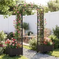 COSTWAY Blumenkasten mit Rankgitter & hängendem Dach, 163 cm, 2 in 1 Rosenbogen mit 2 Pflanzkästen, Gartenbogen auf Rollen, Metall & PP-Rattan, Rankkasten mit Spalier, für Kletterpflanzen (Braun) - Thumbnail 8