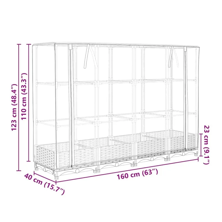 Hochbeet 160x40x123 cm Schwarz mit Gewächshausabdeckung Rattanoptik, Eisenrohrrahmen & Reißverschlussbelüftung, pflanzenfreundliches Raised Garden Bed für Garten, Terrasse und Balkon – Bild 9