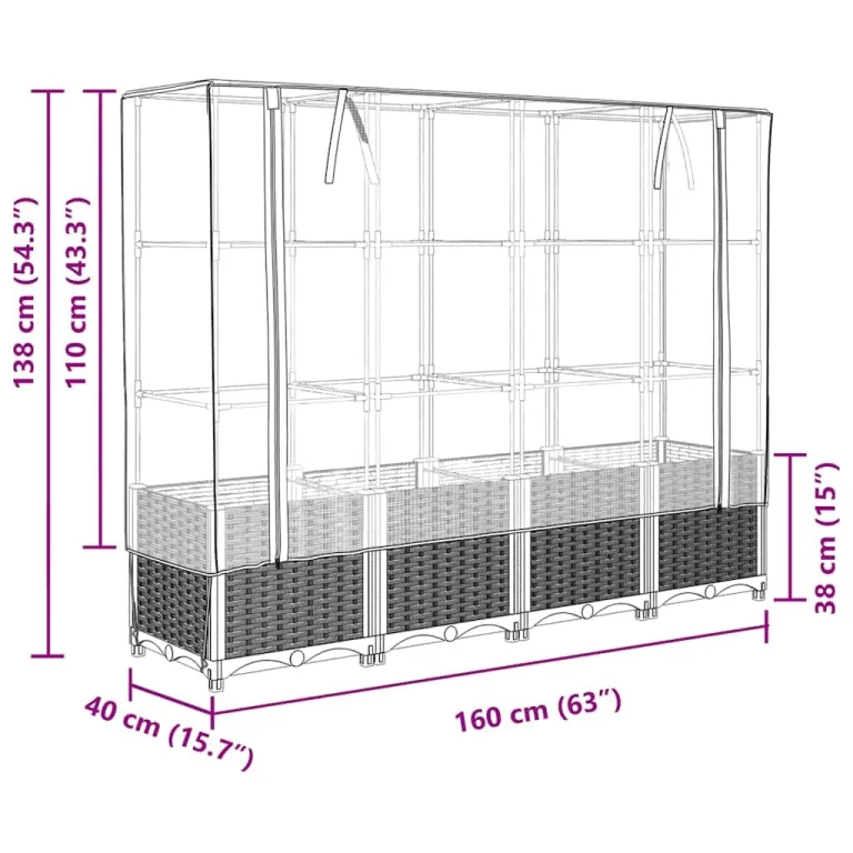 Hochbeet mit Gewächshaus 160x40x138 cm Rattanoptik, Raised Garden Bed aus PP & Eisenrohr, platzsparendes PflanzgefäÃŸ für Balkon, Terrasse und Garten, modernes Kräuter- & Blumenbeet – Bild 9
