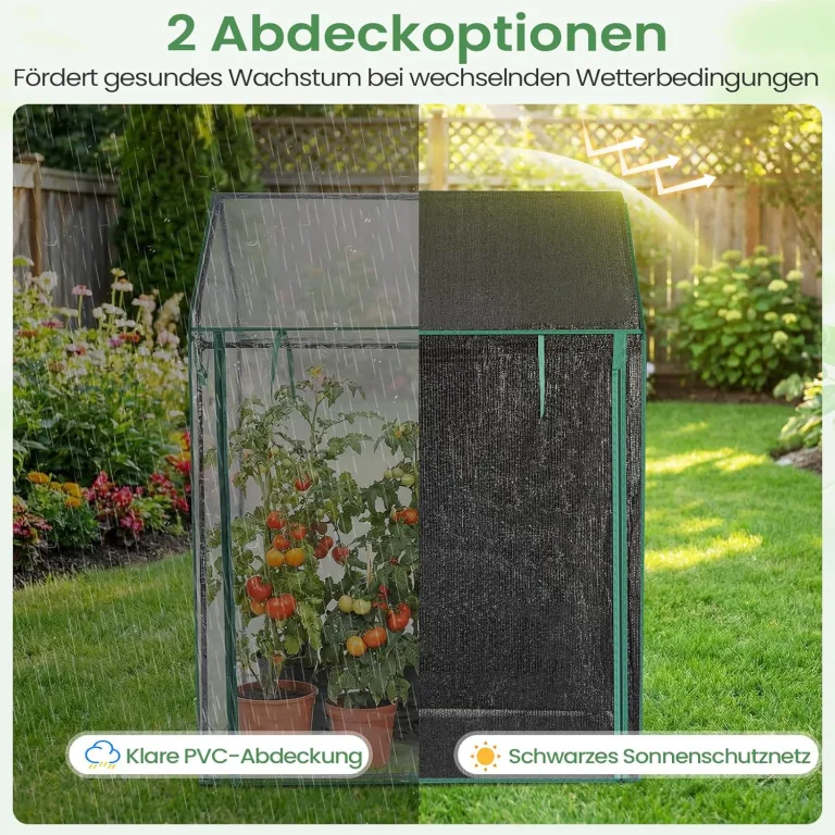 COSTWAY Tomatengewächshaus klein 129 x 80 x 173 cm, Tragbarer Foliengewächshaus mit schwarzem Sonnenschutznetz, PVC-Folie, Tür, Fenster & Erdnägel, Gewächshaus für Garten & Balkon – Bild 4