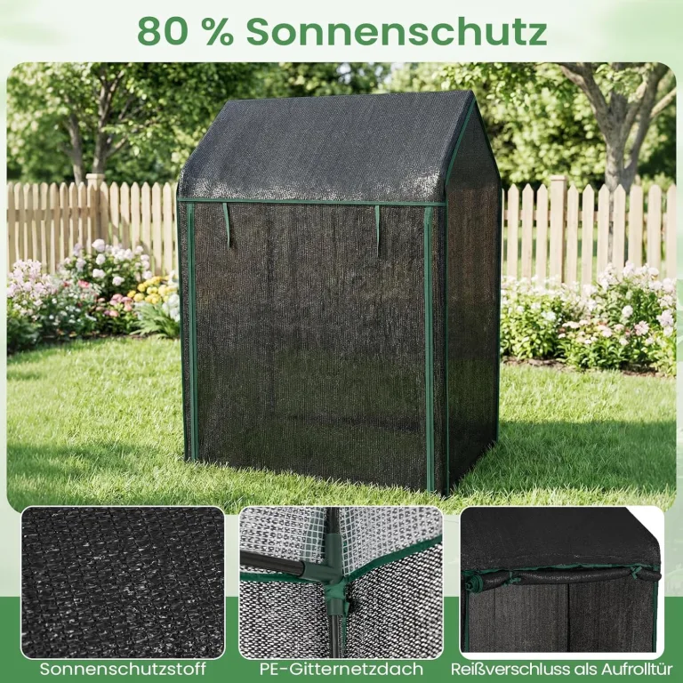 COSTWAY Tomatengewächshaus klein 129 x 80 x 173 cm, Tragbarer Foliengewächshaus mit schwarzem Sonnenschutznetz, PVC-Folie, Tür, Fenster & Erdnägel, Gewächshaus für Garten & Balkon – Bild 5