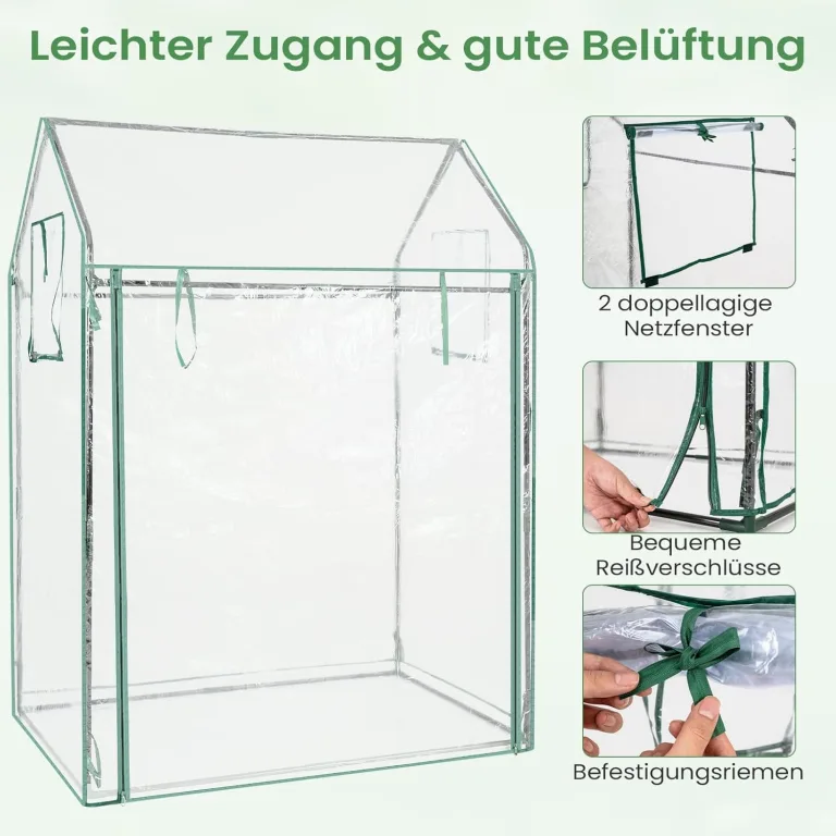 COSTWAY Tomatengewächshaus klein 129 x 80 x 173 cm, Tragbarer Foliengewächshaus mit schwarzem Sonnenschutznetz, PVC-Folie, Tür, Fenster & Erdnägel, Gewächshaus für Garten & Balkon – Bild 6
