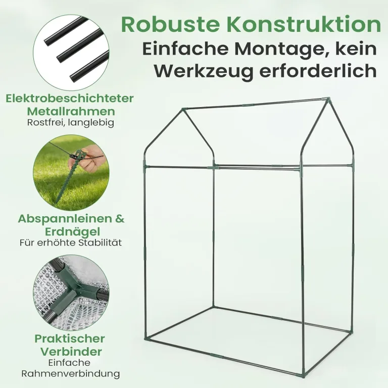 COSTWAY Tomatengewächshaus klein 129 x 80 x 173 cm, Tragbarer Foliengewächshaus mit schwarzem Sonnenschutznetz, PVC-Folie, Tür, Fenster & Erdnägel, Gewächshaus für Garten & Balkon – Bild 8