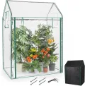COSTWAY Tomatengewächshaus klein 129 x 80 x 173 cm, Tragbarer Foliengewächshaus mit schwarzem Sonnenschutznetz, PVC-Folie, Tür, Fenster & Erdnägel, Gewächshaus für Garten & Balkon - Thumbnail 1