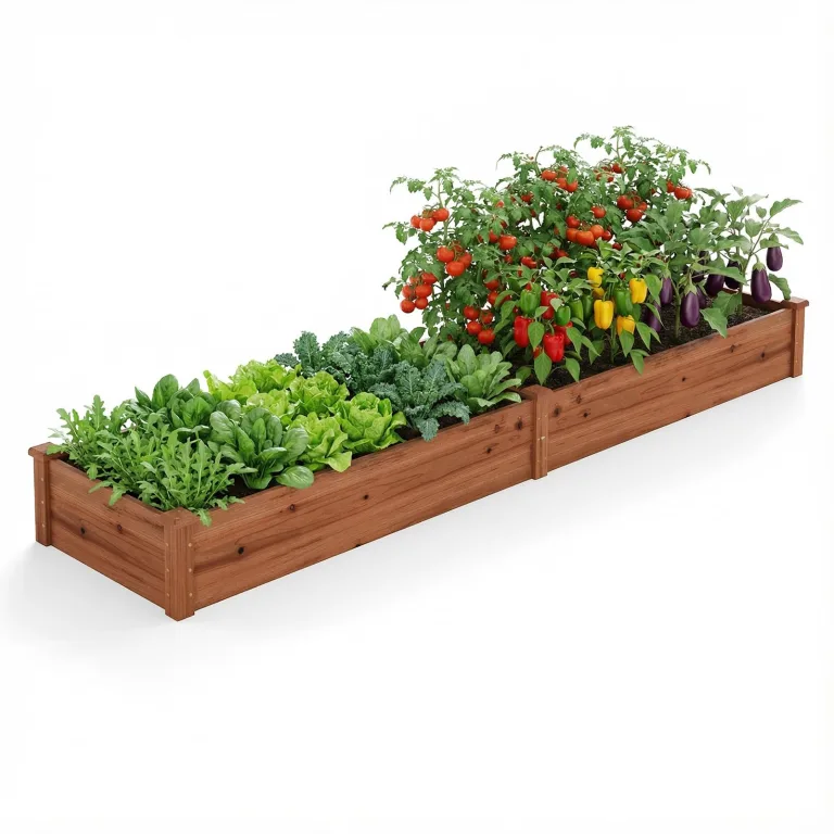 COSTWAY Hochbeet Gartenbeet Holz, 240 x 60 x 25 cm, Pflanzkasten für Gemüse, Blumen, Kräuter, Früchte, Blumenkasten Blumenbeet Kräuterbeet Pflanzbeet, für Hinterhof, Garten, Rasen (Braun) – Bild 1
