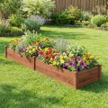 COSTWAY Hochbeet Gartenbeet Holz, 240 x 60 x 25 cm, Pflanzkasten für Gemüse, Blumen, Kräuter, Früchte, Blumenkasten Blumenbeet Kräuterbeet Pflanzbeet, für Hinterhof, Garten, Rasen (Braun) - Thumbnail 9