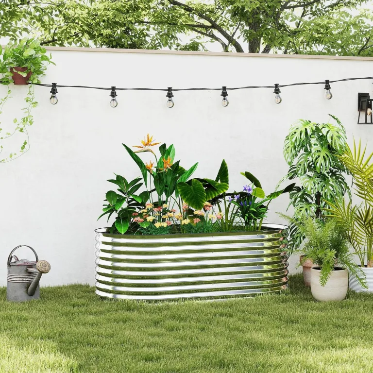 Outsunny Hochbeet aus Stahl, Pflanzbeet Frühbeet Gartenbeet stapelbar Blumenkasten steckbar Pflanzkasten 160x80x56cm Gemüsebeet für Garten Balkon Terrasse, Pflanzkübel für Blumen, Pflanzen – Bild 2