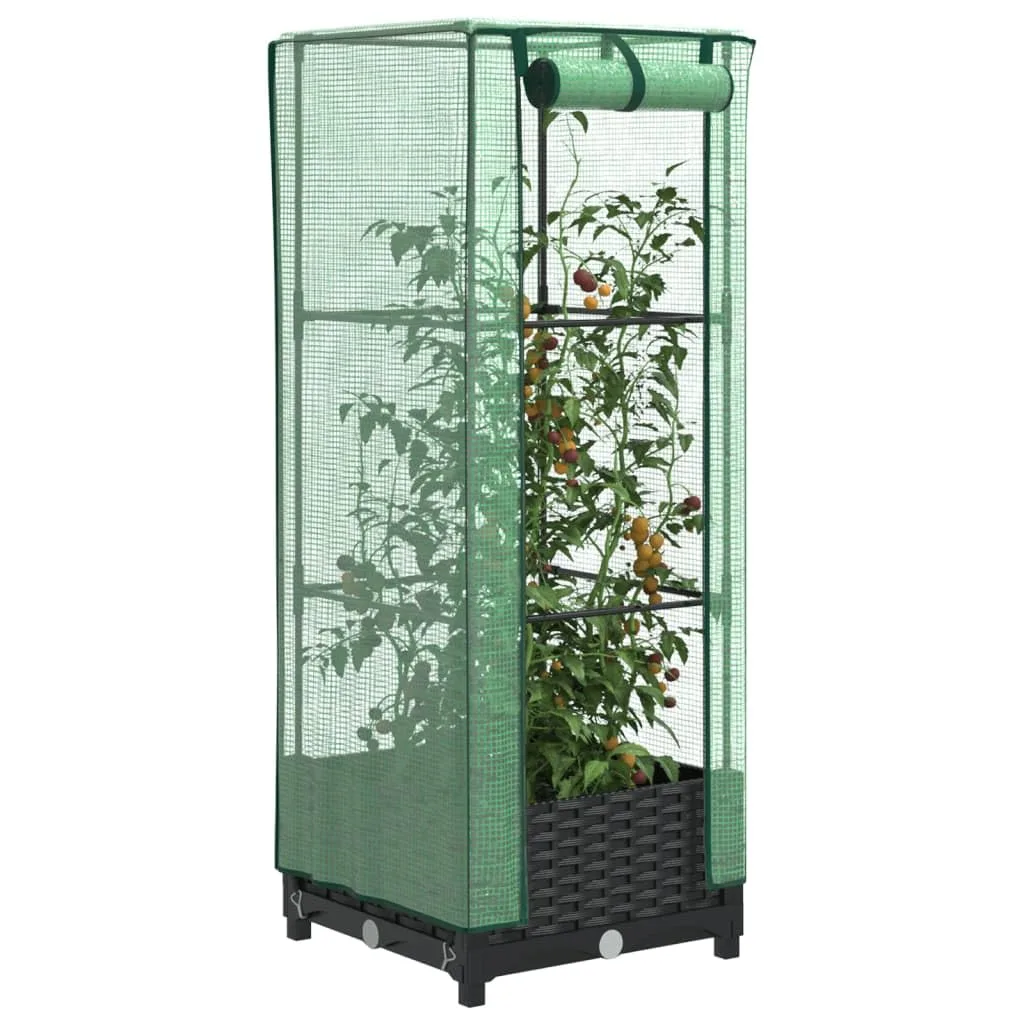 Hochbeet mit Gewächshaus-Aufsatz 40x40x123 cm Schwarz PP Rattan-Optik platzsparendes Kräuterbeet für Balkon Garten Terrasse und kleine Urban-Gärten - Bild 1