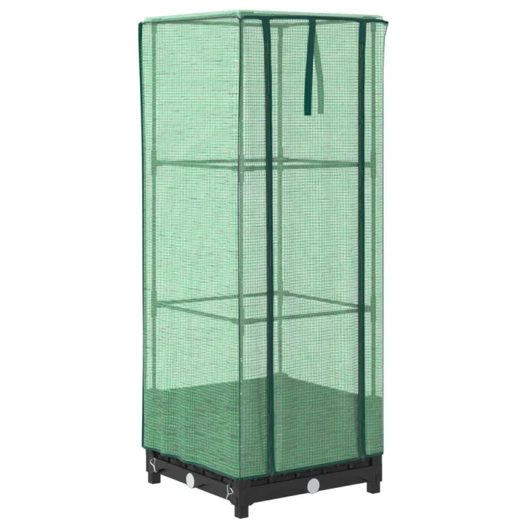 Hochbeet mit Gewächshaus-Aufsatz 40x40x123 cm Schwarz PP Rattan-Optik platzsparendes Kräuterbeet für Balkon Garten Terrasse und kleine Urban-Gärten – Bild 2
