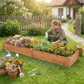 COSTWAY Hochbeet Gartenbeet Holz, 240 x 60 x 25 cm, Pflanzkasten für Gemüse, Blumen, Kräuter, Früchte, Blumenkasten Blumenbeet Kräuterbeet Pflanzbeet, für Hinterhof, Garten, Rasen (Orange) - Thumbnail 2