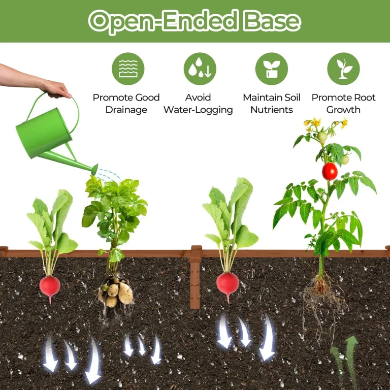 FANTASK Hochbeet mit Spalier, 235 x 63 x 102 cm, Gartenbeet Tannenholz mit Spalier für Kletterpflanze, Pflanzbeet mit Rankgitter, Blumenkübel für Balkon, Garten & Terrasse (Braun) – Bild 3