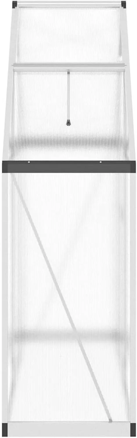 Gecheer Gewächshaus Aluminium Silbern 169x58x195cm UV-beständige Polycarbonatplatten Lüftungsfenster Flügeltür Fundamentrahmen für Hobby-Gartenbau – Bild 4