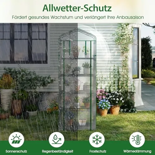 RELAX4LIFE Mini Gewächshaus, Foliengewächshaus mit 5 Regalen & Rolltür & Metallrahmen, Überwinterungszelt für Pflanzen, Tomatengewächshaus Winterfest für Garten, Terrasse, Balkon, 69 x 48 x 190 cm – Bild 9