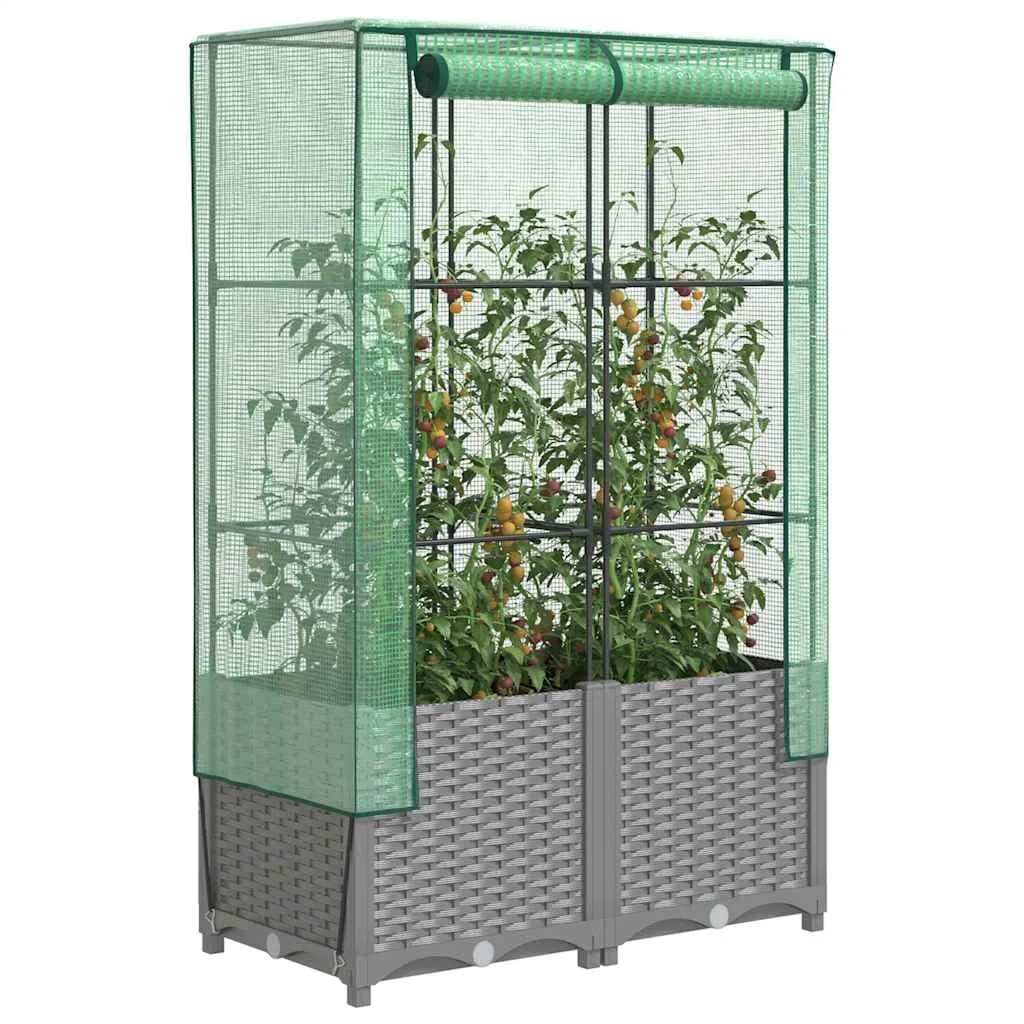 Hochbeet mit Gewächshaus-Aufsatz, Rattan-Optik Hellgrau, 80x40x138 cm PP Eisenrohr, Stabiler Pflanzkasten für Gartenbeete & Gartenarbeit Outdoor, schützt Pflanzen - Bild 1