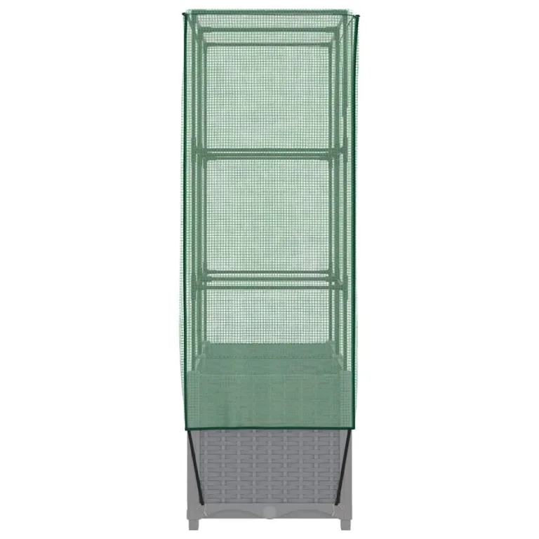 Hochbeet mit Gewächshaus-Aufsatz, Rattan-Optik Hellgrau, 80x40x138 cm PP Eisenrohr, Stabiler Pflanzkasten für Gartenbeete & Gartenarbeit Outdoor, schützt Pflanzen – Bild 5