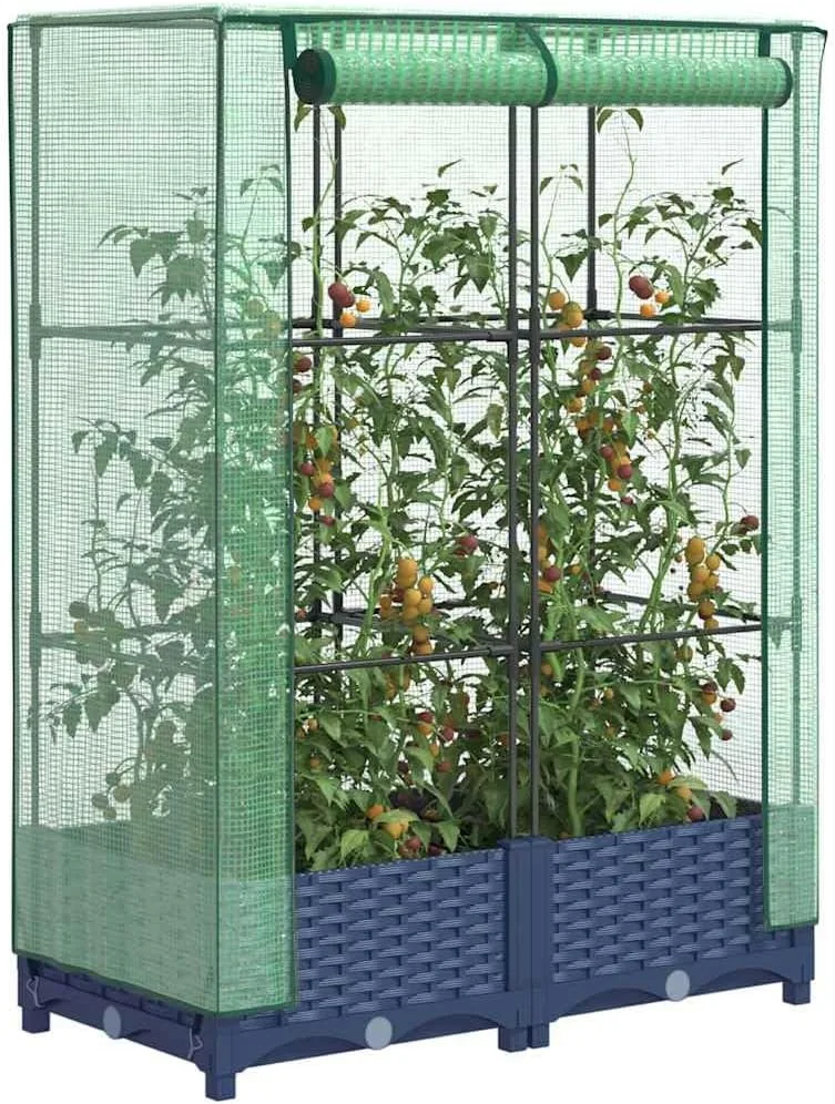 Hochbeet mit Gewächshaus-Aufsatz Rattan-Optik, 80x40x123 cm, Stabiler Pflanzkasten aus PP für Gartenbeet Outdoor, schützt Pflanzen Gemüse Kräuter Blumen ideal als Frühbeet Tomatenhaus – Bild 2