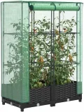 Hochbeet mit Gewächshaus-Aufsatz, Rattan-Optik Schwarz, 80x40x123 cm, Stabiler Eisenrahmen, Pflanzkasten für Garten & Balkon, Frühbeet mit PE-Abdeckung für optimales Wachstum - Thumbnail 1