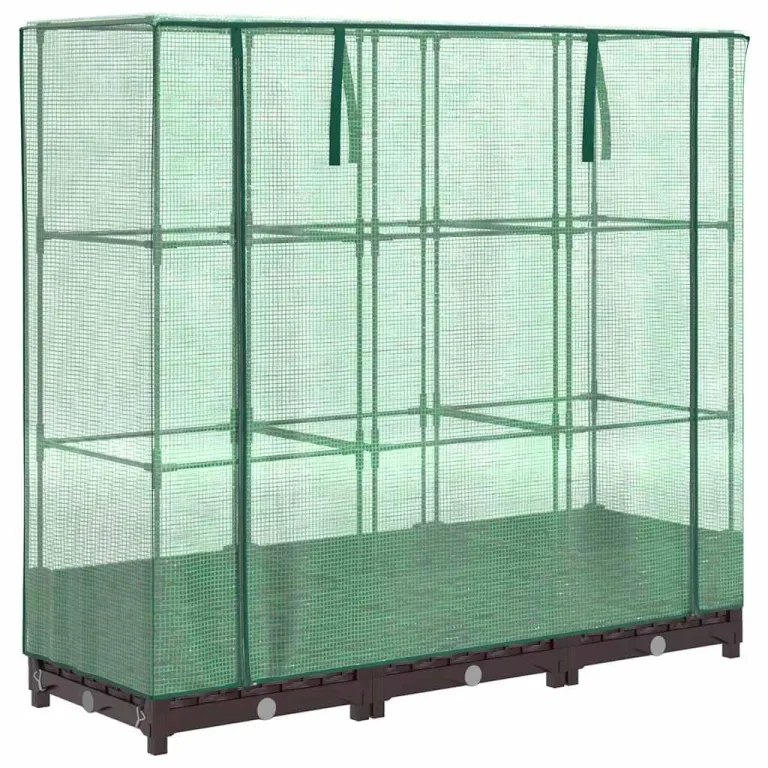 Hochbeet mit Gewächshaus-Aufsatz, Rattan-Optik, 120x40x123 cm, Braun, Polypropylen, für Garten, Balkon, Gemüse, Kräuter – Bild 2