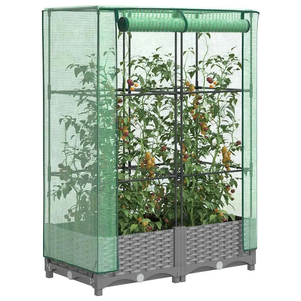 Hochbeet mit Gewächshaus-Aufsatz, Rattan-Optik Hellgrau, 80x40x123 cm, Stabiler Eisenrahmen für Pflanzen, Gemüse, Kräuter und Blumen im Garten - Bild 1