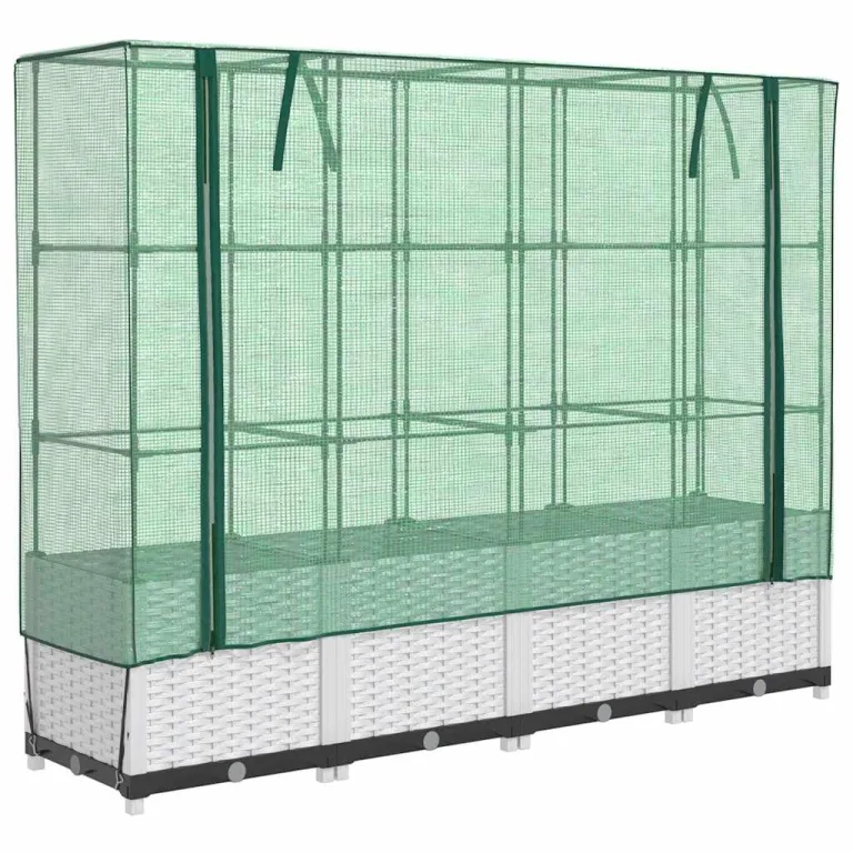Hochbeet mit Gewächshaus-Aufsatz Rattan-Optik 160x40x138 cm, Weißer PP Pflanzkasten für Gartenbeet, robuste Hochbeete für Blumenbeet & Gartenbox zum Pflanzen Anbau & Schutz – Bild 2
