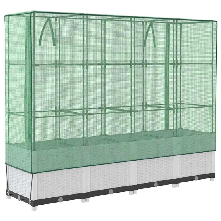Hochbeet mit Gewächshaus-Aufsatz Rattan-Optik 160x40x138 cm, Weißer PP Pflanzkasten für Gartenbeet, robuste Hochbeete für Blumenbeet & Gartenbox zum Pflanzen Anbau & Schutz – Bild 6